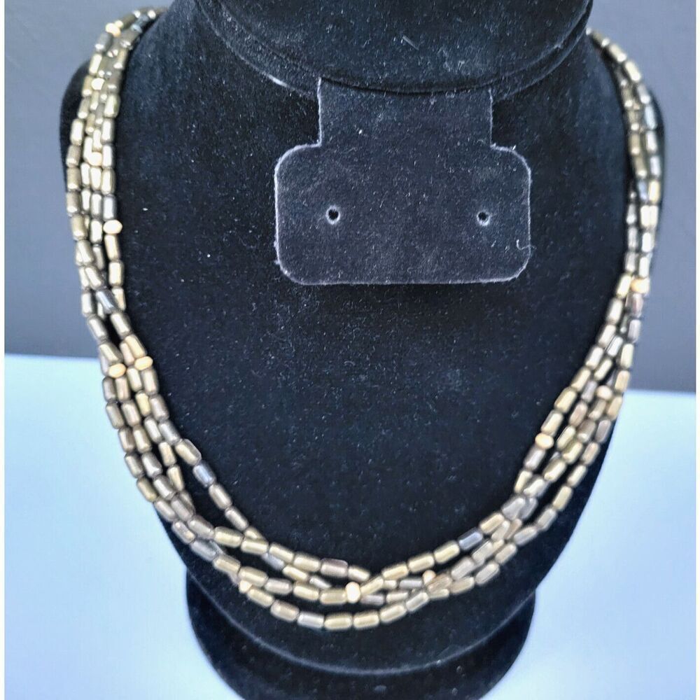 Vintage 70s Brass & Bone Multi Strand Necklace